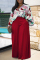 Burgundy Casual Print Patchwork Turndown Collar Plus Size Two Pieces