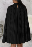 Black Casual Solid Patchwork Fold Half A Turtleneck A Line Dresses