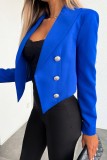 Blue Casual Solid Patchwork Cardigan Turn-back Collar Outerwear