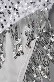 White Sexy Elegant Solid Tassel Sequins Patchwork Slit U Neck Evening Dress Dresses
