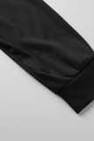 Black Casual Sportswear Print Patchwork Zipper Cardigan Collar Long Sleeve Two Pieces