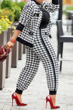 Black White Fashion Casual Print Patchwork Long Sleeve Two Pieces