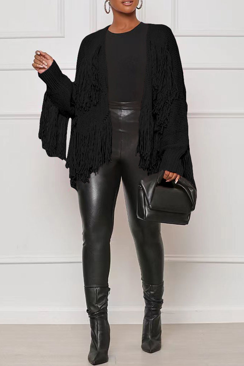 Casual Street Solid Tassel Cardigan Collar Outerwear