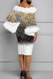 Black Gold Elegant Print Patchwork Feathers Off the Shoulder One Step Skirt Dresses