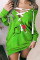 Red Green Casual Print Bandage Hollowed Out Patchwork V Neck T-shirt Dress Dresses