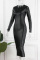 Brownness Casual Solid Basic O Neck Long Sleeve Dresses