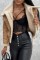 Beige Casual Solid Patchwork Cardigan Turndown Collar Outerwear