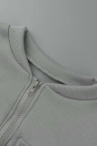 Grey Casual Solid Patchwork Pocket Zipper Long Sleeve Two Pieces
