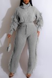 Grey Casual Solid Patchwork Turtleneck Long Sleeve Two Pieces