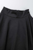 Black Casual Daily Solid Slit Turtleneck Long Sleeve Two Pieces