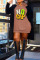 Deep Coffee Casual Print Patchwork Hooded Collar T-shirt Dress Dresses