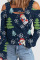 Christmas Tree Casual Print Hollowed Out Patchwork Square Collar Tops