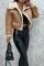 Beige Casual Solid Patchwork Cardigan Turndown Collar Outerwear