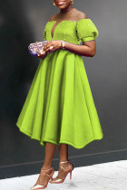 Green Sexy Elegant Solid Patchwork Beading O Neck A Line Dresses
