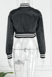 Black Casual Letter Embroidery Patchwork Conventional Collar Outerwear