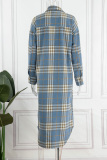 Blue Casual Plaid Patchwork Patchwork Turndown Collar Outerwear