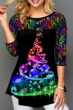 Red Casual Print Sequins Patchwork O Neck T-Shirts