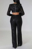 Red Sexy Solid Hollowed Out Sequins Patchwork Feathers V Neck Straight Jumpsuits
