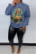 White Daily Celebrities Print Patchwork O Neck Tops
