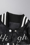 Black Casual Street Embroidered Patchwork Buckle Cardigan Collar Outerwear