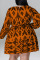 Light Apricot Casual Print Bandage Patchwork O Neck Straight Plus Size Dresses