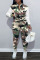 Army Green Casual Print Patchwork Buckle Long Sleeve Two Pieces