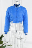 Blue Casual Solid Patchwork Buckle Outerwear