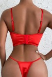 Red Sexy Living Solid Patchwork Backless Christmas Day Lingerie