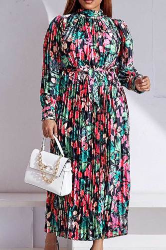 Black Casual Elegant Print Patchwork Fold Half A Turtleneck Straight Dresses
