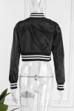 Black Casual Street Embroidered Patchwork Buckle Cardigan Collar Outerwear