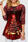 Burgundy Casual Print Sequins Patchwork O Neck T-Shirts