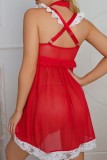 Red Sexy Living Solid Patchwork Backless With Bow Lingerie