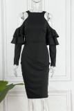 Burgundy Elegant Solid Patchwork Flounce O Neck One Step Skirt Dresses