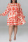 Black Casual Print Bandage Patchwork O Neck Straight Plus Size Dresses
