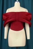 Red Celebrities Solid Patchwork With Bow Off the Shoulder Tops
