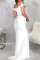 White Elegant Solid Patchwork Slit Fold V Neck Evening Dress Dresses