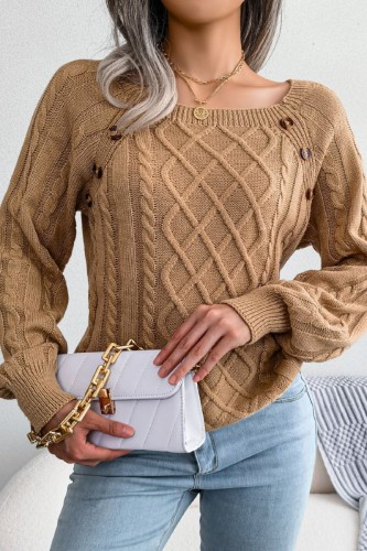 Khaki Casual Solid Basic O Neck Tops