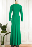 Green Party Solid Fold V Neck Trumpet Mermaid Dresses