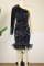Black Elegant Solid Sequins Patchwork Oblique Collar Evening Dress Dresses