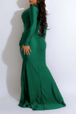 Green Party Solid Fold V Neck Trumpet Mermaid Dresses