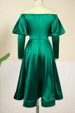 Green Elegant Solid Patchwork Off the Shoulder A Line Dresses