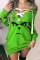 Fluorescent Green Casual Print Bandage Hollowed Out Patchwork V Neck T-shirt Dress Dresses
