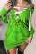 Black Green Casual Print Bandage Hollowed Out Patchwork V Neck T-shirt Dress Dresses