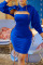 Blue Sexy Solid Bandage Hollowed Out Patchwork Hooded Collar Pencil Skirt Dresses
