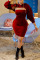 Burgundy Sexy Solid Bandage Hollowed Out Patchwork Hooded Collar Pencil Skirt Dresses