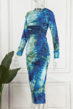 Multicolor Sexy Casual Print Tie-dye O Neck Long Sleeve Dresses