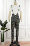 Black White Casual Print Patchwork O Neck Skinny Jumpsuits