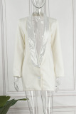 White Sexy Solid Patchwork Buttons Turn-back Collar Outerwear