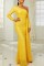 Yellow Sexy Formal Patchwork Backless Oblique Collar Dresses