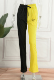 Black Yellow Casual Patchwork Contrast Regular High Waist Trousers